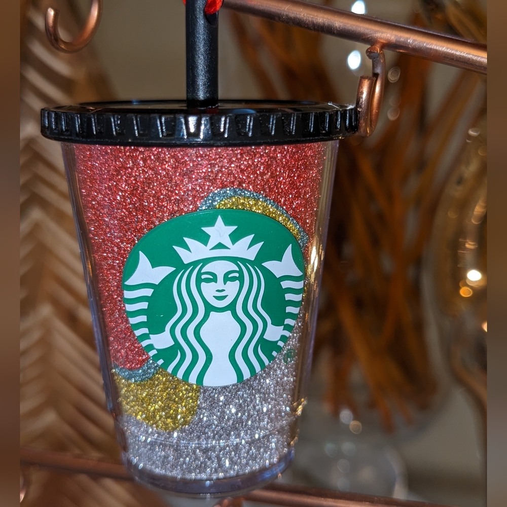 Starbucks Christmas Ornament Cup with Straw 2018 Glitter Wave NWOT